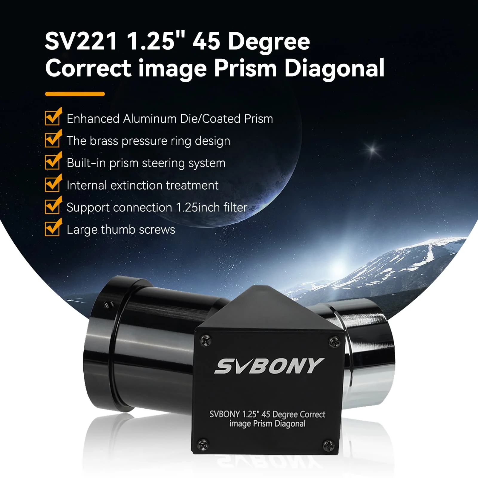 SV221 Correct Image Prism Diagonal 1.25" 45 Degree for Refractor Telescope - W9178B - Image 3