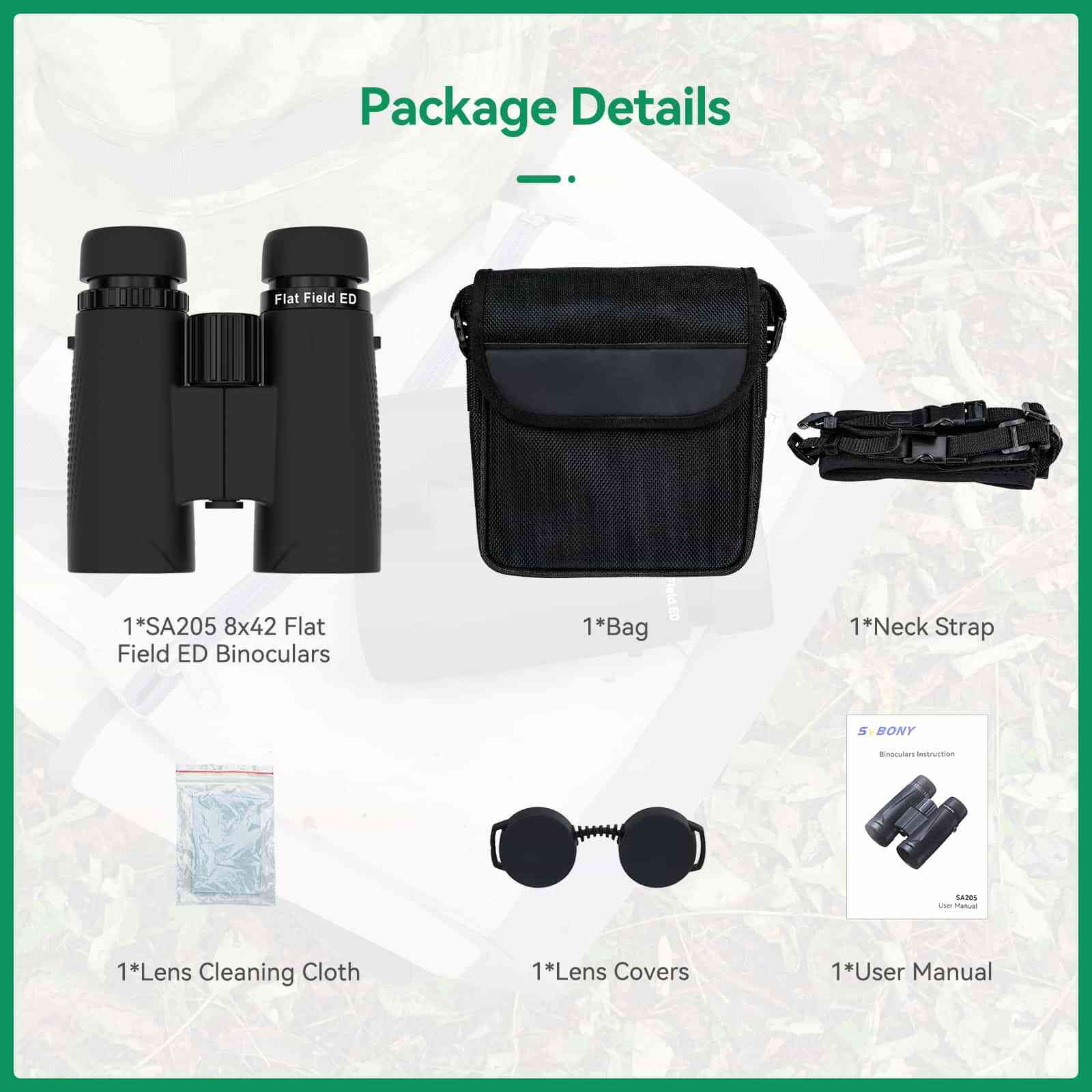 Svbony SA205 8x42ED Flat-field Binoculars BaK-4 Prism IP67 Waterproof - F9389A - Image 6