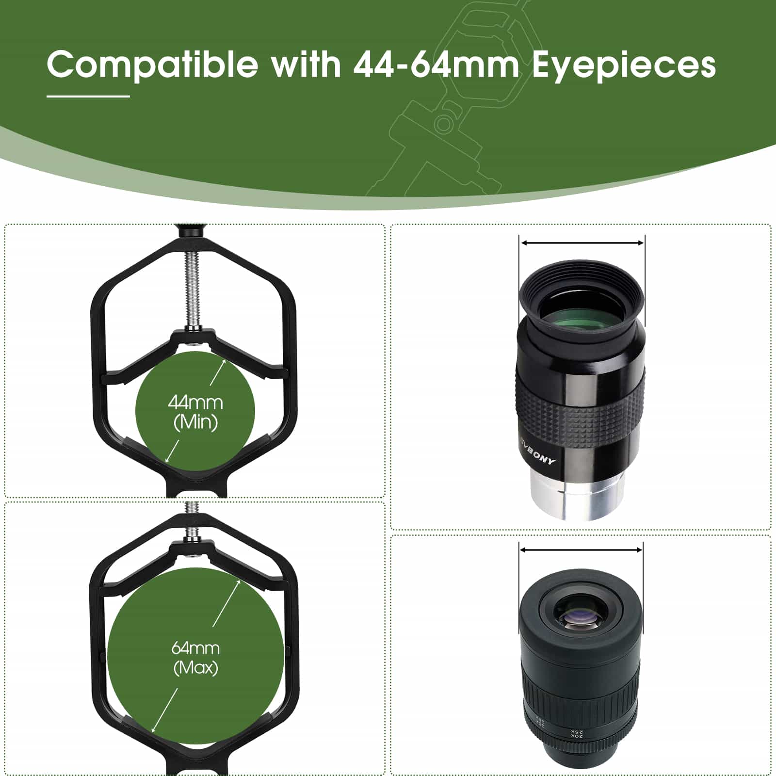 SVBONY SV214 Pro 3-Axis Universal Phone Adapter Clamp With Shutter 28mm-64mm - W9176A / W9176B - Image 2