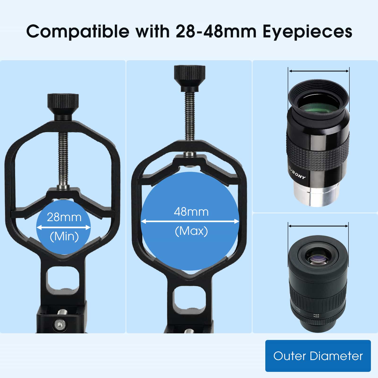 SVBONY SV214 Pro 3-Axis Universal Phone Adapter Clamp With Shutter 28mm-64mm - W9176A / W9176B - Image 3