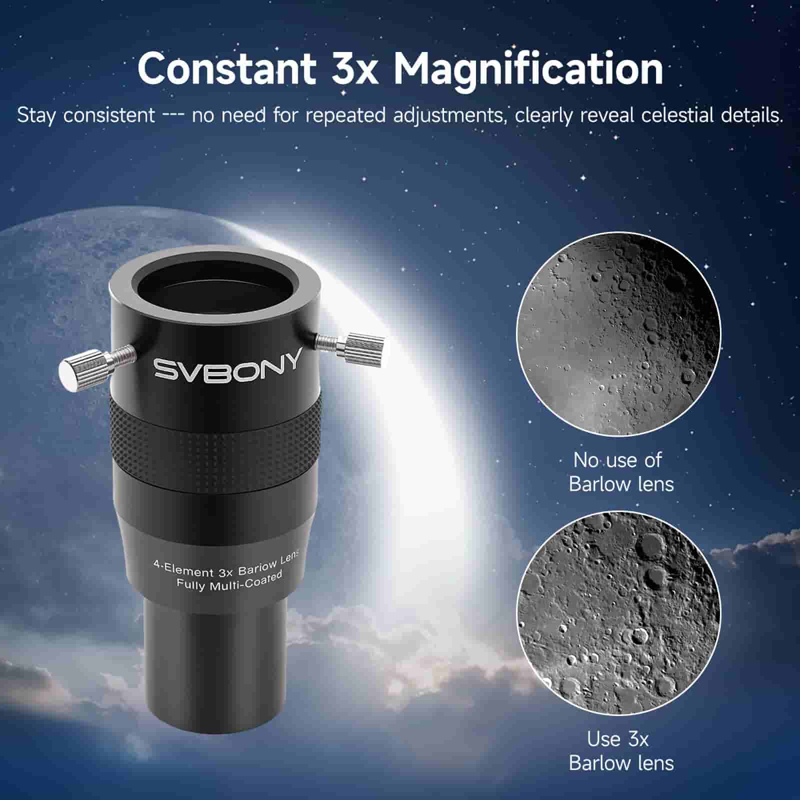 SVBONY SV216 1.25" 3X 4-Element Barlow Lens Planetary Visual and Photography - W9168B - Image 2