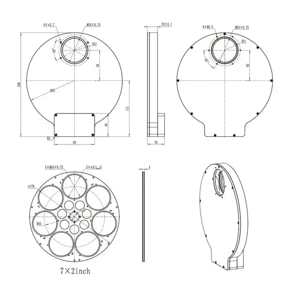 ToupTek 7x2"/50mm 7 Position Large Electronic Filter Wheel - AFW-L-7-2 - Image 4
